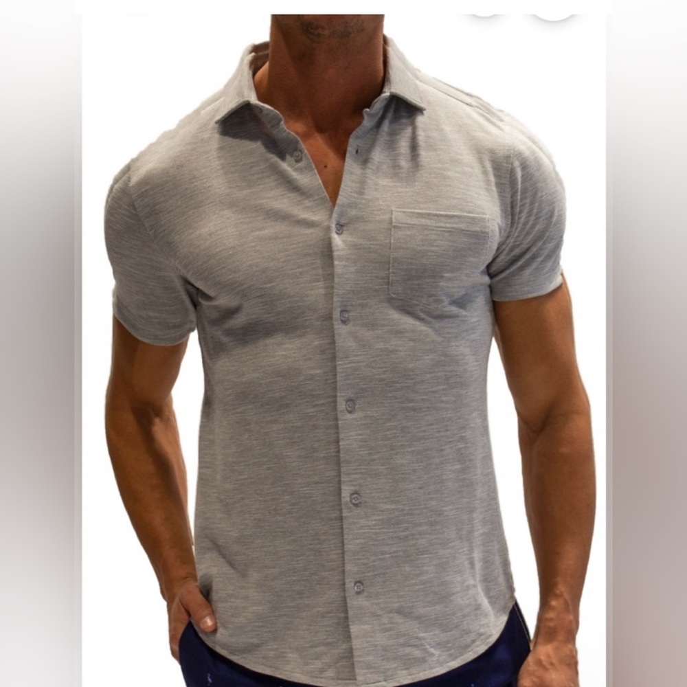 Tailorbyrd Soft Textured Pique Short Sleeve Knit Shirt Grey Heather Small NWT